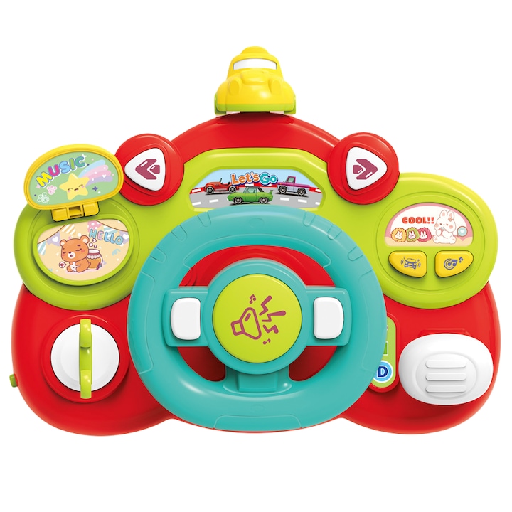 Volan de jucarie pentru copii - Simulator de condus Jucarie educativa pentru bebelusi si copii mici Culoare: Rosu, Material sigur pentru copii