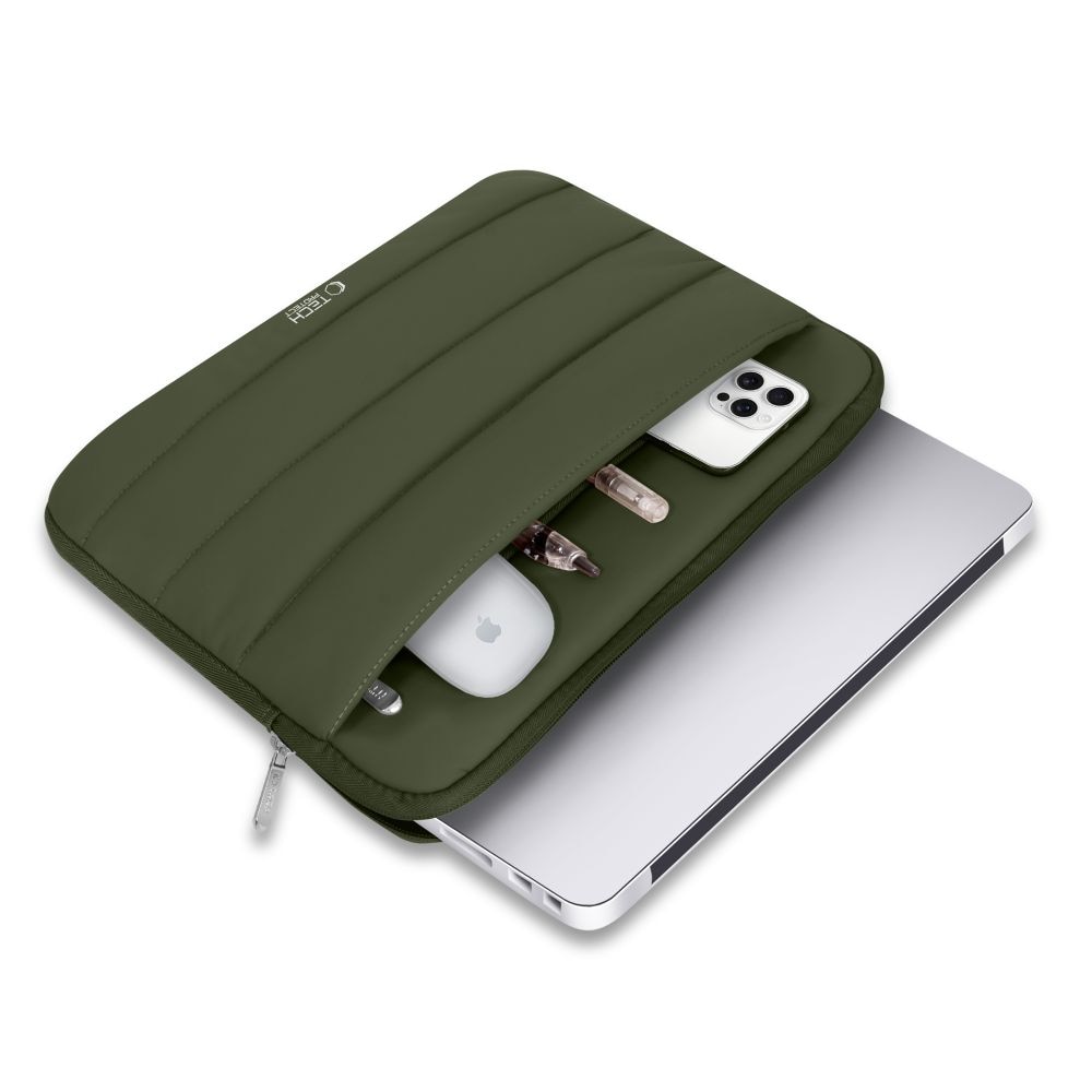 Husa TECH-PROTECT Fluffy compatibila cu laptop 15/16 inch Army Green