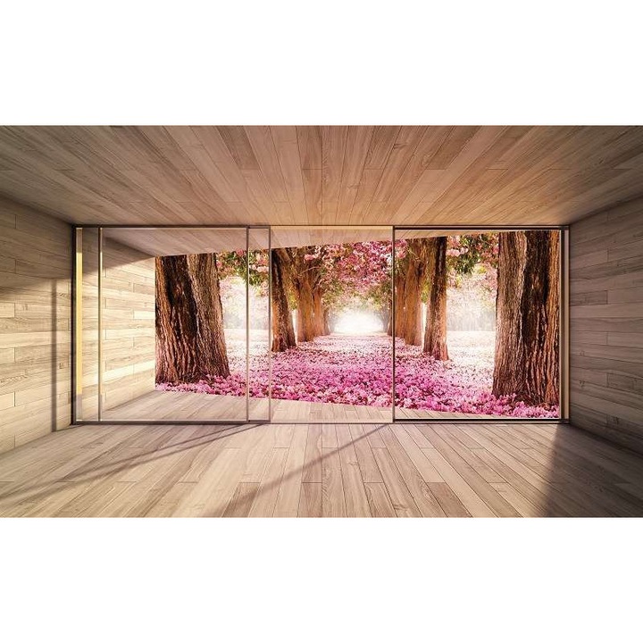 Фототапет 3D тереса с изглед към розова гора, 254х184см, Влийс