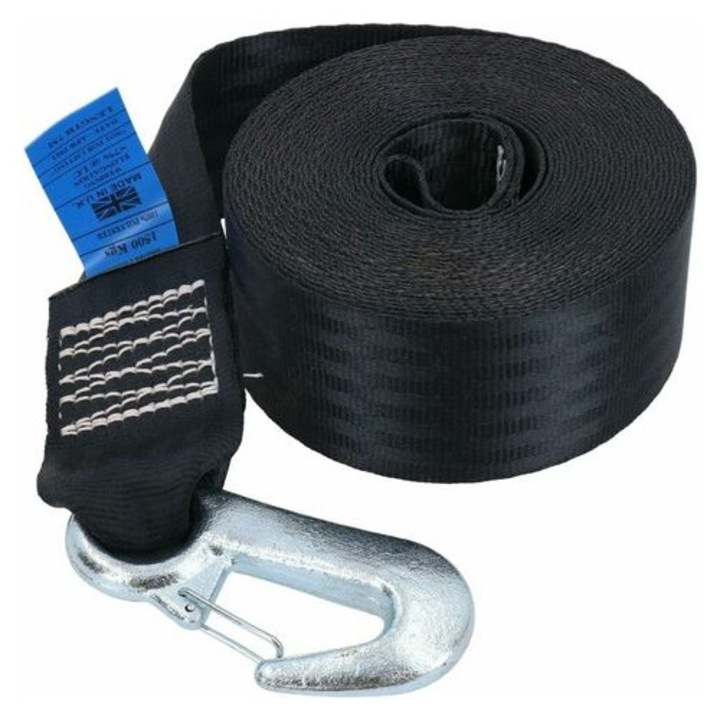 Curea de remorcare 8m, 1500kg, cu carlig de siguranta, neagra