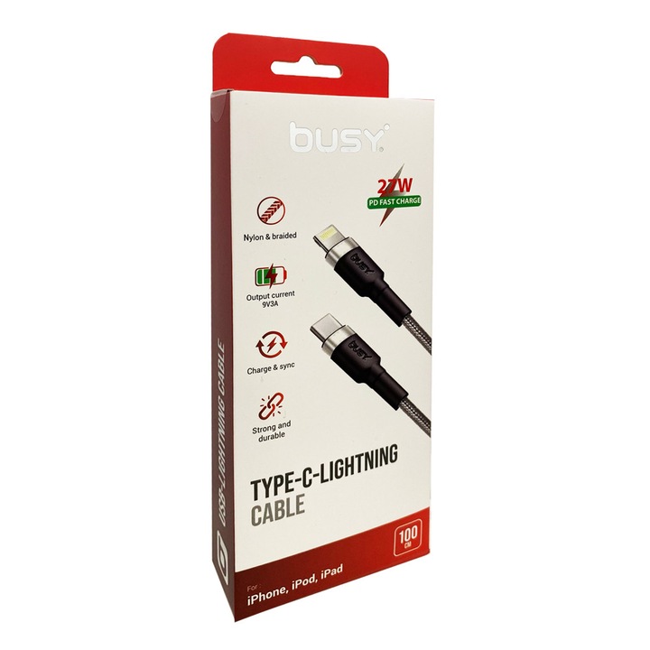 Cablu USB-C - Light, impletit, 27W, 1 m, argintiu 50775