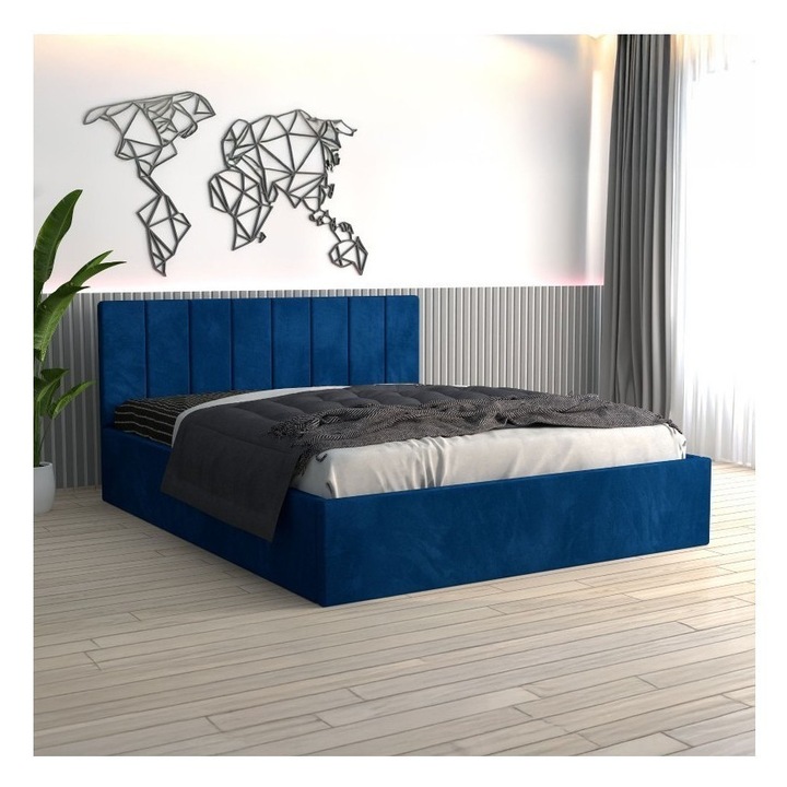 Pat Tapitat Sorin Albastru + Saltea Lux Ortopedica