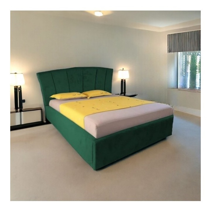 Pat Tapitat Eli Verde Smaralad cu Saltea Lux Ortopedica