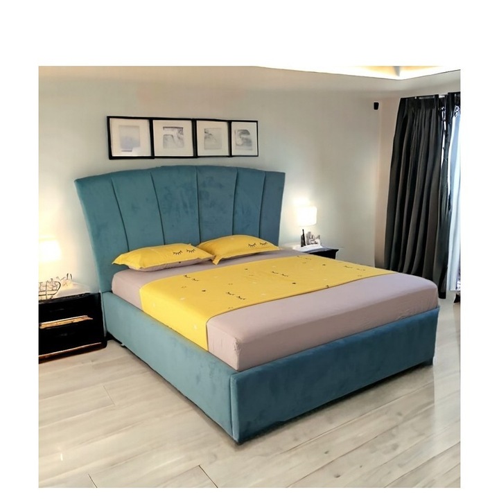 Pat Tapitat Eli Turcoaz cu Saltea Lux Ortopedica