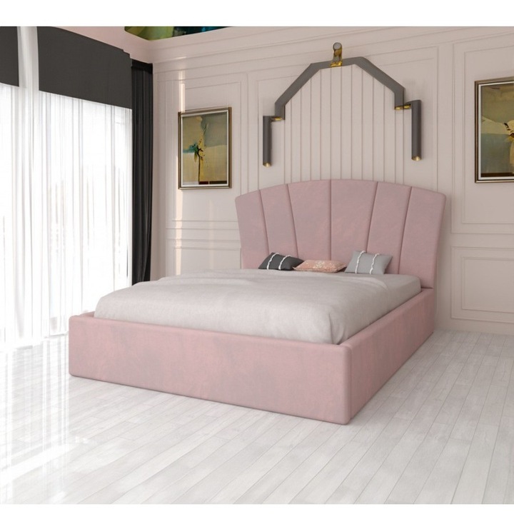 Pat Tapitat Eli Roz cu Saltea Lux Ortopedica