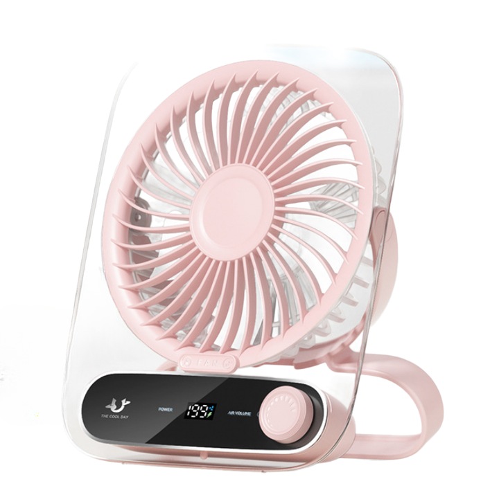 Ventilator, bumbac de aromaterapie incorporat, afisaj digital cu LED-uri, lumina de noapte, incarcare rapida tip C, reglarea vitezei vantului 199, livrare a aerului cu unghi larg de 180 °, compact si portabil, roz