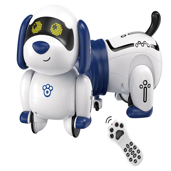 Caine robot interactiv, cu telecomanda, alb, 35,6x15,9x20cm