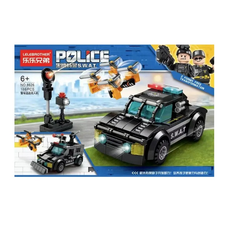 Set constructie politie, 2 in 1, 188 de elemente