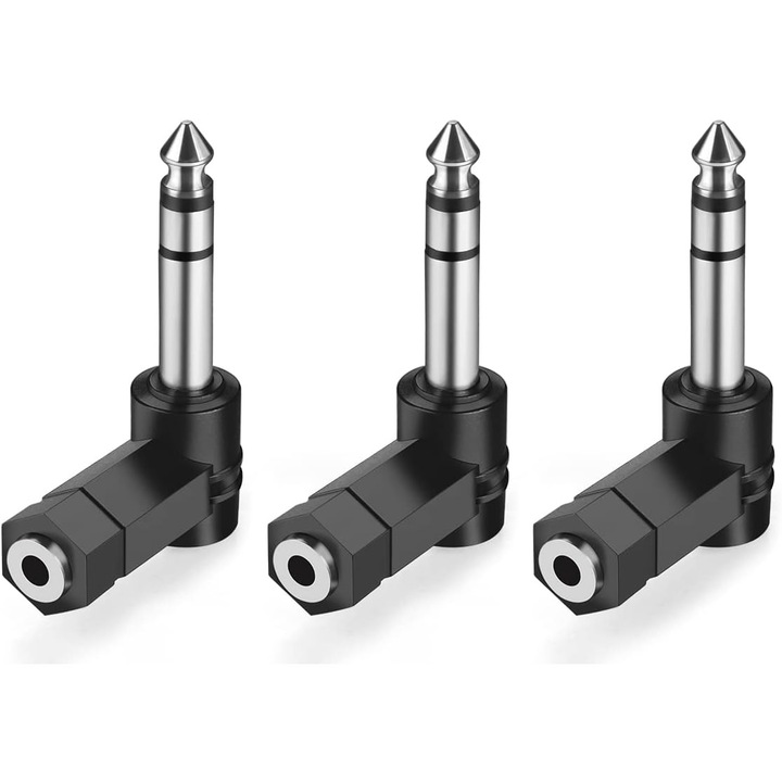 Адаптер TRS мъжки към 3.5 мм женски жак, прав ъгъл, 90 градуса, комплект от 3 броя