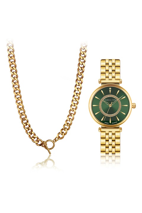Isabella Ford, Set de ceas de otel inoxidabil si colier Nathalle, Auriu