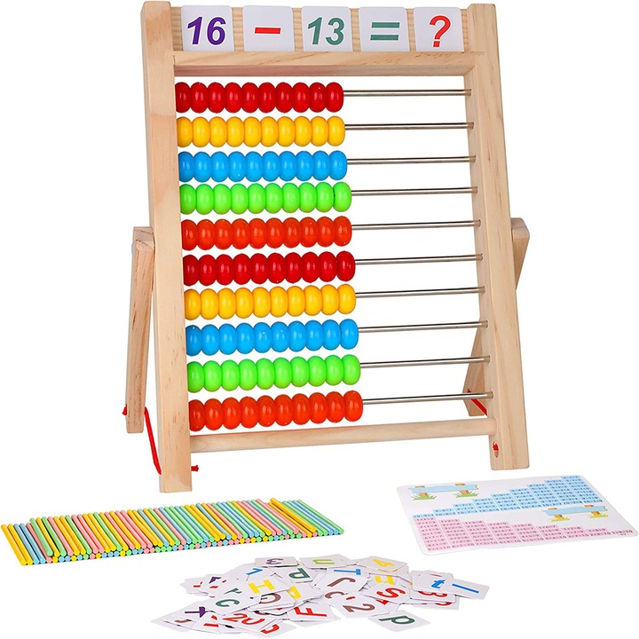 Jucarie educativa lemn HERUSI, set matematica, multicolor, 30x20x5cm