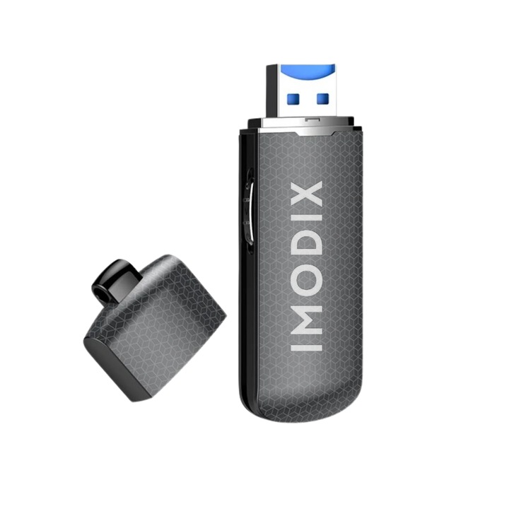 Шпионски гласов рекордер под формата на USB памет, IMODIX®, 32 GB памет, 384 часа запис, MP3 плейър, премахване на фонов шум, автоматично разпознаване на глас, Q82, черен