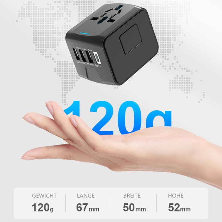 Adaptor de priza universal de calatorie, 4 USB, 1 AC, multicolor