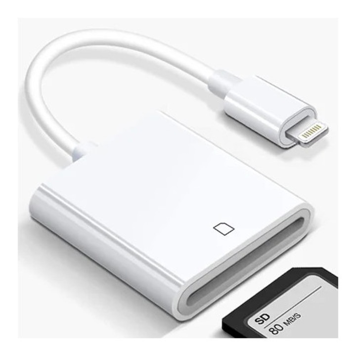 Cititor card SD pentru iPhone iPad, USB, alb, 512GB