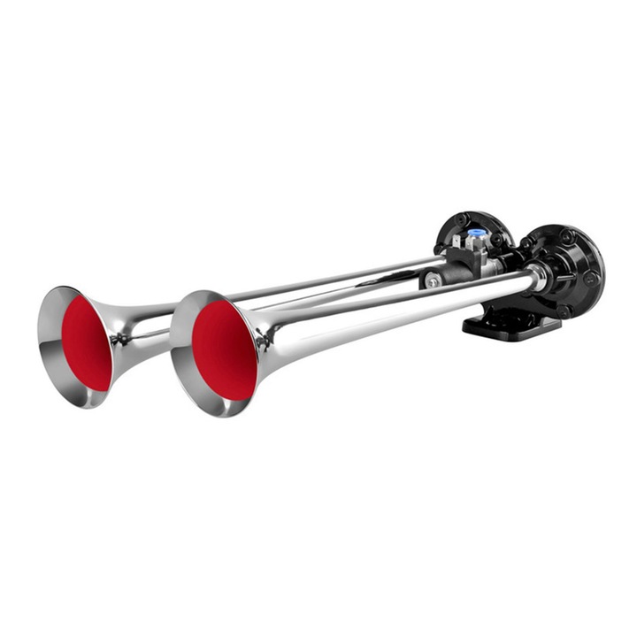 Claxon cromat cu 2 goarne, pentru camion, 24V, 1A