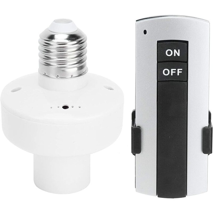 Priza cu telecomanda pentru a aprinde si stinge un bec de la distanta, adaptor pentru priza E27, kit de comutare wireless, cadou de Craciun pentru parinti, prieteni, varstnici (fara baterie)