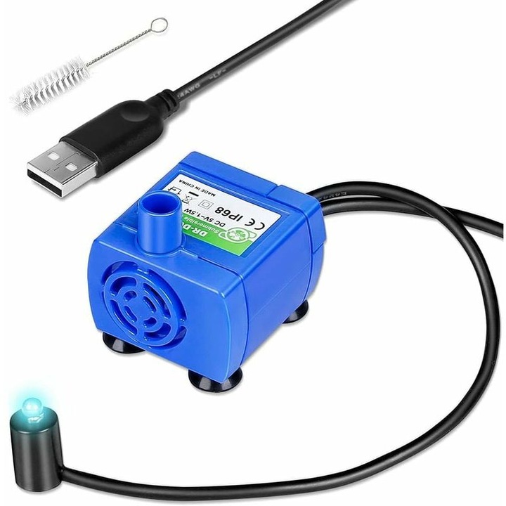 HERUSI DR-DC160 csendes, tartós USB 1.8m szökőkút vízpumpa állatoknak