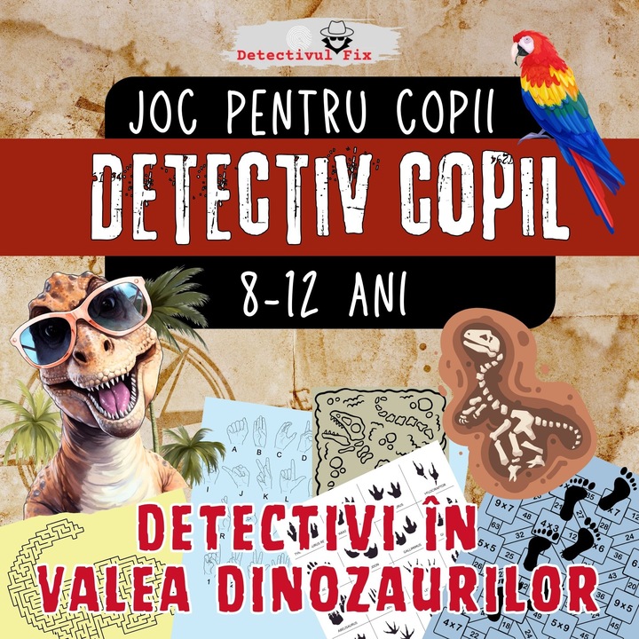 Joc Dosar Detectiv pentru Copii 8-12 ani, Detectivul Fix, Caz: Detectivi in Valea Dinozaurilor, MAGIA CARTII, Colectia DetectivulFix, Seria OpinPuk