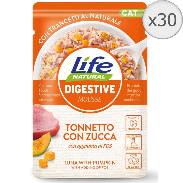 Hrana umeda pisici, Life, Digestive Ton si Dovleac, 30x70g