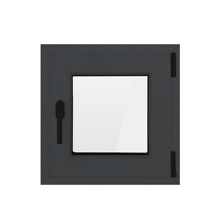 Fereastra PVC termopan Klass, 6 camere izolare, 560x560 mm, gri antracit, deschidere oscilobatanta dreapta
