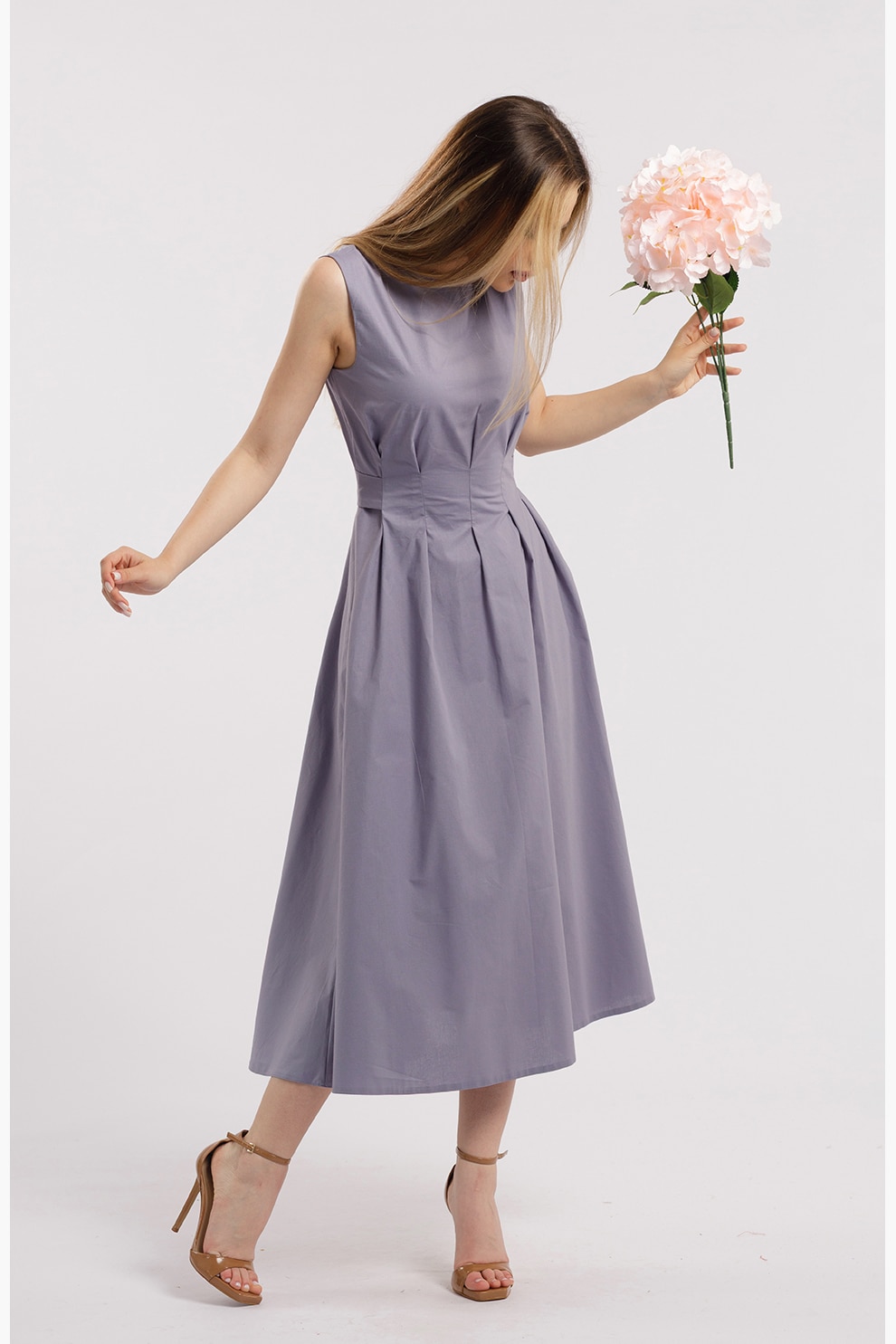 CAMISSI, Rochie uni cu buzunare laterale, Liliac prafuit, L-XL