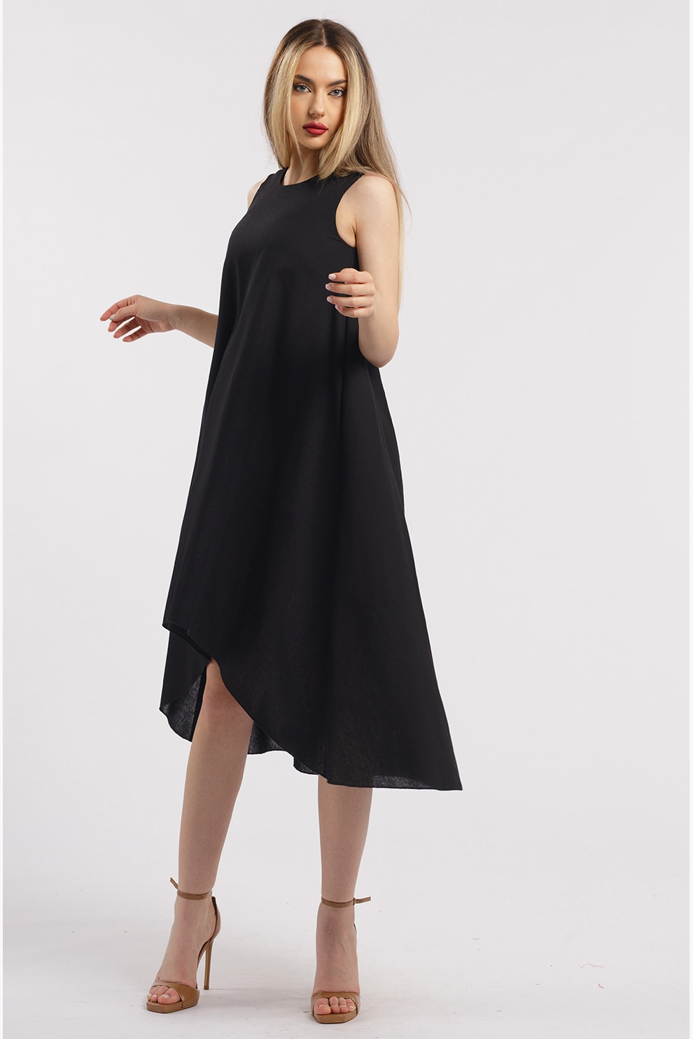 CAMISSI, Rochie asimetrica din in, Negru, S-M