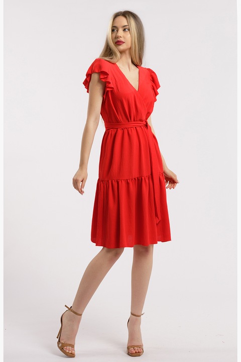 CAMISSI, Rochie scurta cu decolteu in V, Rosu, S-M