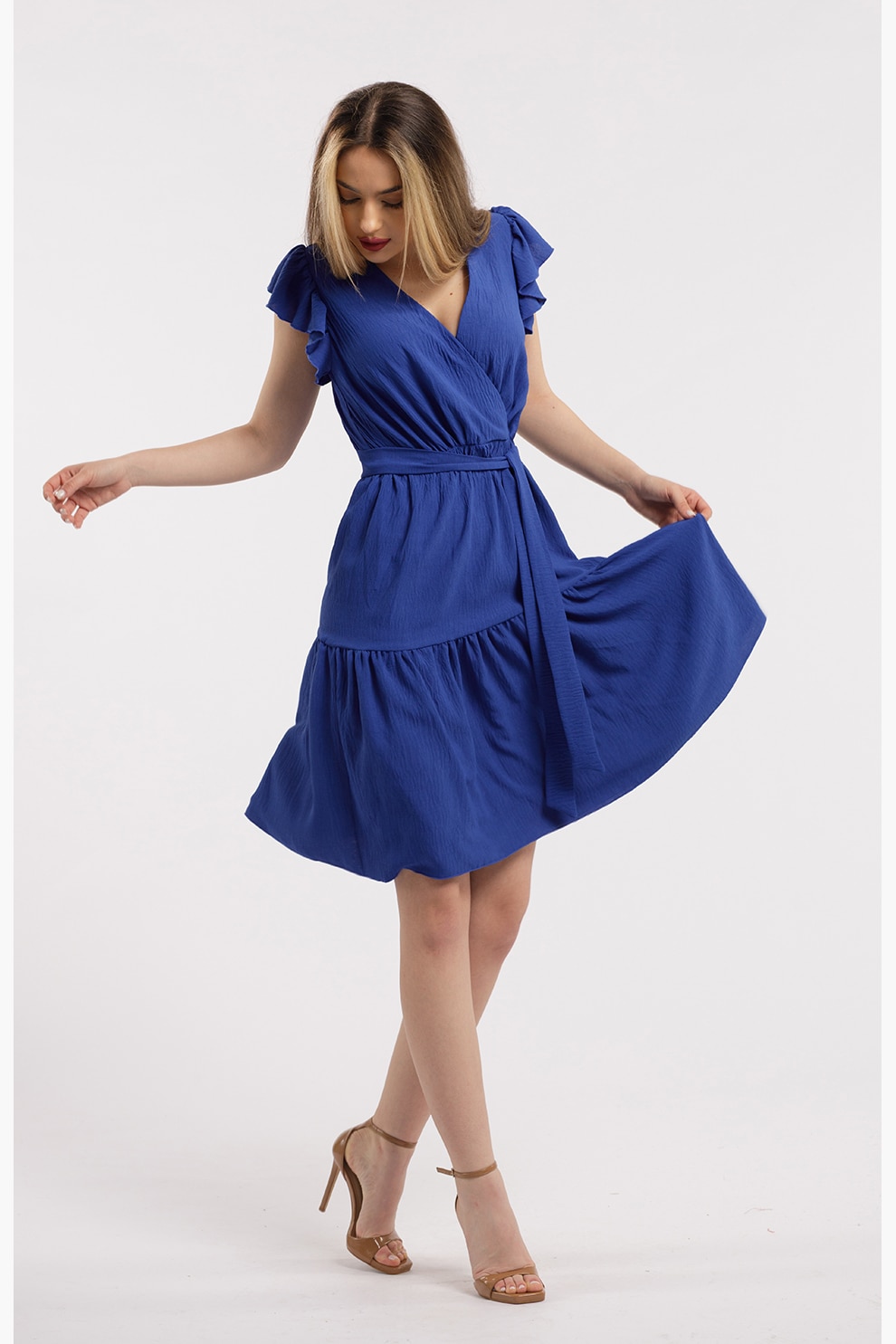 CAMISSI, Rochie scurta cu decolteu in V, Albastru royal, S-M