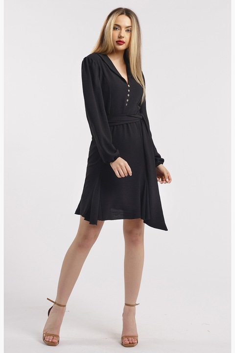 CAMISSI, Rochie cu terminatie asimetrica si decolteu in V, Negru, S-M