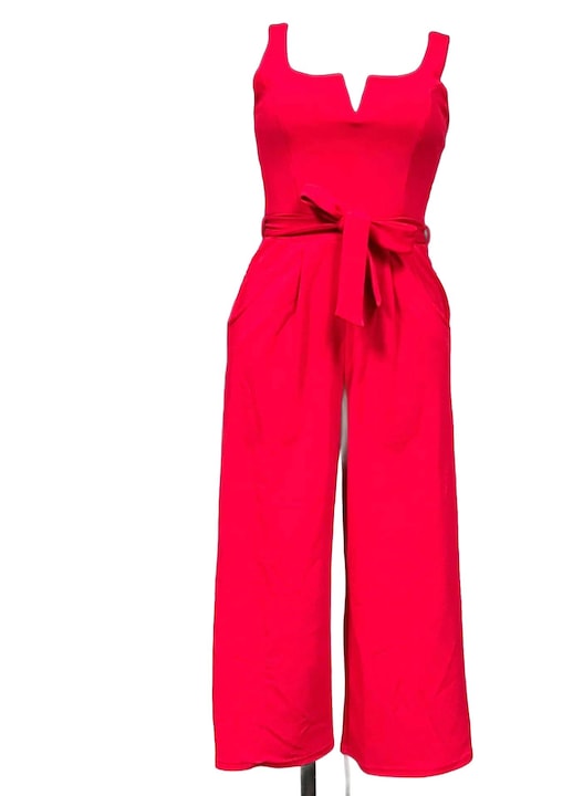 Salopeta dama, Quiz, Poliester/Elastan, Rosu, 36 EU