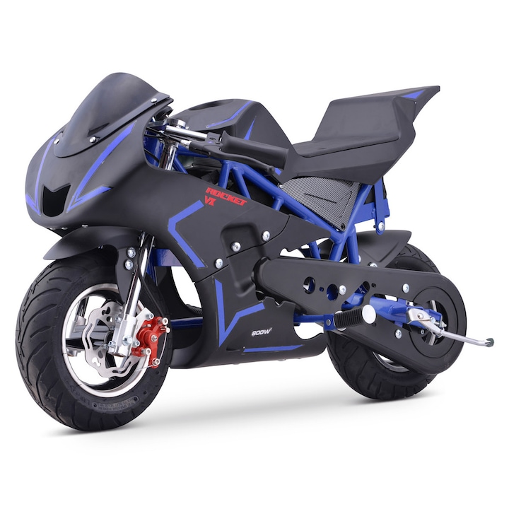 Motocicleta electrica NITRO E-Pocketbike Rocket VX 800W 36V, culoare albastra