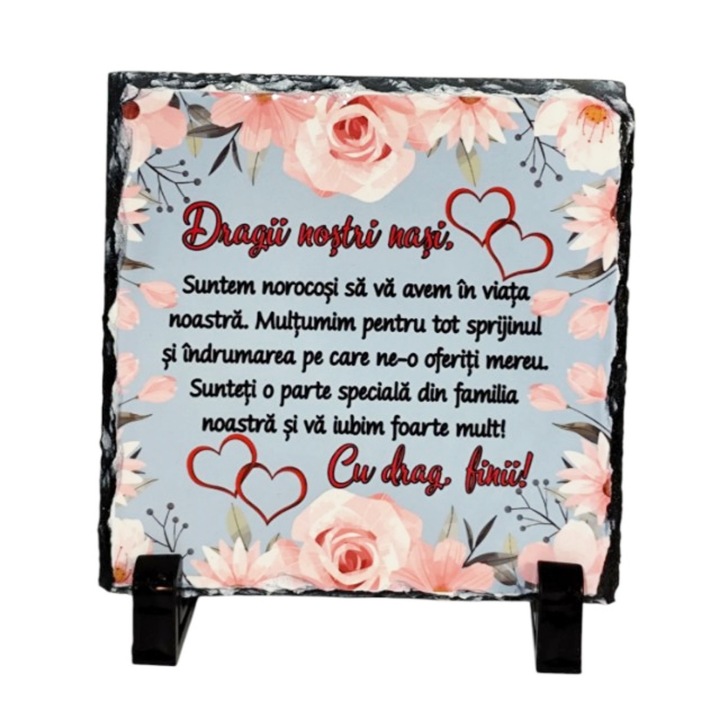 Placa ardezie personalizata pentru Nasi, 14x14 cm, cu suporti de plastic