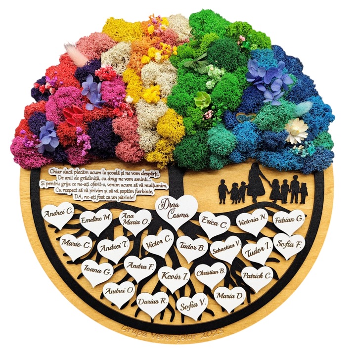 Pomul vietii cu licheni personalizat pentru Educatoare, Cadou final de gradinita, Lemn, 35 cm