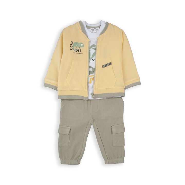 Trening 3 piese baiat Babybol, bumbac Oeko-Tex, animal print, galben