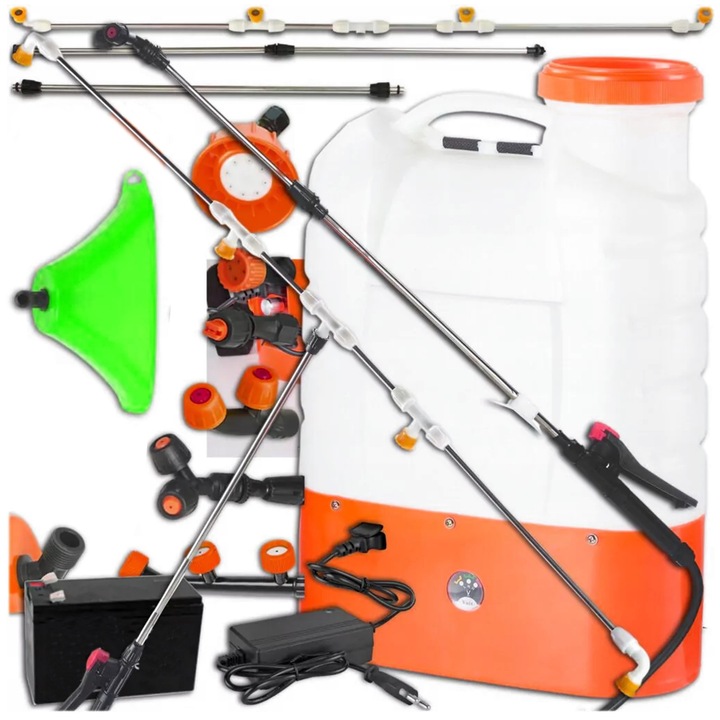 Atomizor Cu Acumulator 16L, Kraft&Dele, Pentru Stropirea, Fertilizarea, Livezilor, Serelor Si Legumelor, Lance Reglabila, Duze Interschimbabile, Acumulator 12V 8Ah, Pana La 8 Ore De Functionare, Capacitate 16L, Verde