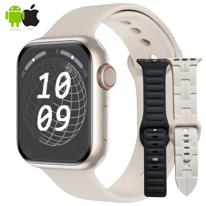 ZFit 9 Mini Okosóra, Super IPS HD Kijelző, 3 Szíj Tartozék, Közösségi Média Értesítések, E-mail, WhatsApp, Alvásfigyelés, Légzésfigyelés, Vérnyomásmérés, Pulzusszám mérés, Oxigén Szaturáció mérése, Több mint 100 Sportág, Bézs