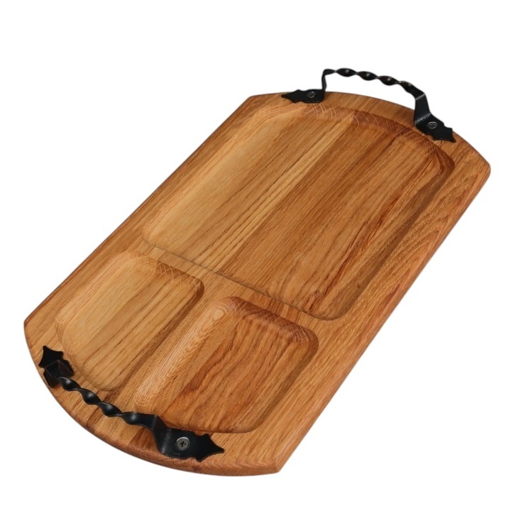 Tava Mic Dejun cu Manere din Fier forjat, 3 Compartimente, 39x25 cm