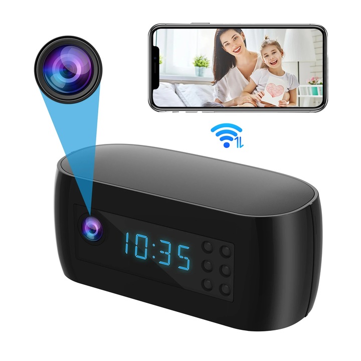 Ceas cu Mini Camera Spion WiFi Juloria, Camera Ascunsa Supraveghere Full HD 1080P, Detectare Miscare, Vedere Nocturna, Apel Video, Comunicare Bidirectionala, Inregistrare in Bucla