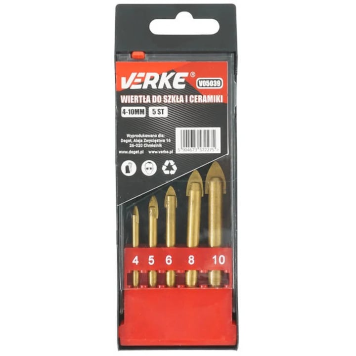 Set burghie sticlă și ceramică, VERKE, 4-10 mm, 5 buc, otel de înaltă calitate
