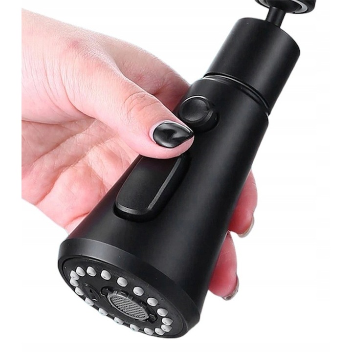 Extensie Baterie sanitara, 3 moduri, adaptor perlator 360°, negru