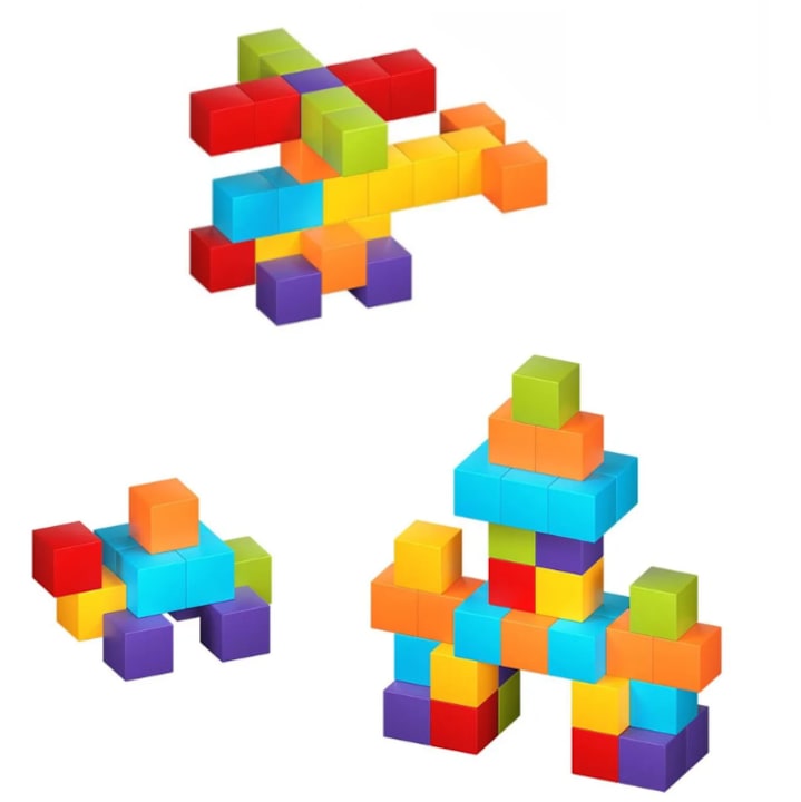 Set Cuburi Magnetice Educative 3D Ludiro, 48 Piese pentru Creativitate, Logica si Dezvoltare STEM, Joc Montessori pentru Copii, + 3 Ani
