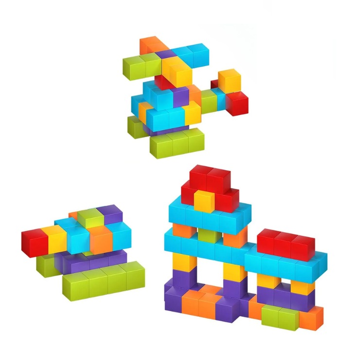 Set Cuburi Magnetice Educative 3D Ludiro, 96 Piese pentru Creativitate, Logica si Dezvoltare STEM, Joc Montessori pentru Copii, + 3 Ani