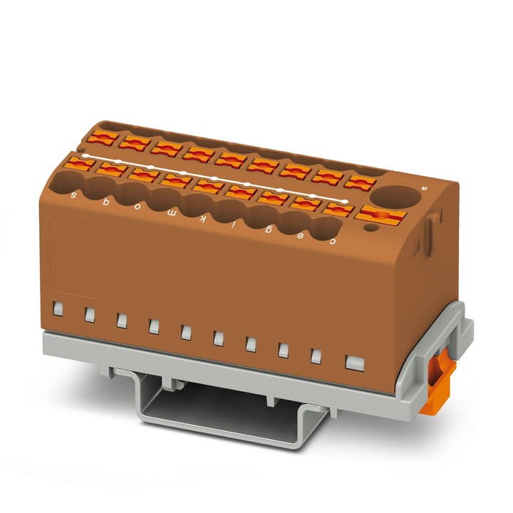 Bloc de distributie PTFIX 6/18X2,5-NS35 BN maro, 19 conexiuni, 24 A 450 V cu support montare pe sina, Phoenix Contact 3273120