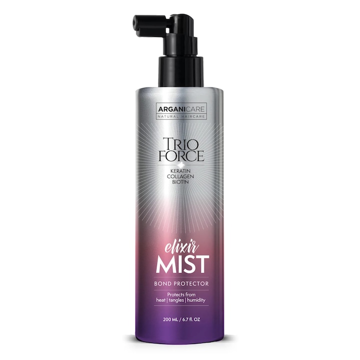 Spray pentru protectie termica, prevenirea ruperii si descurcarea parului, Trio Force Elixir Mist, Arganicare, 200 ml