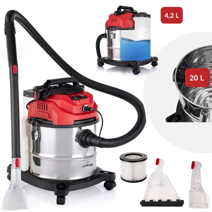 Lehmann Hyperwash, 1600 W, функции за пране и прахосмукане, резервоари с обем 4, 2 л / 20 л, компактна и многофункционална машина за пране и прахосмукане