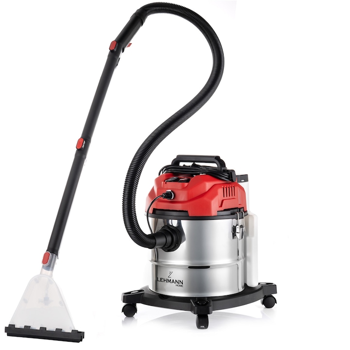 Lehmann Hyperwash multifunkcionális porszívó, elszívó, mosó funkció, 1600W, 20 literes kapacitás, 4,2 literes mosószertartály, 7,8 kg, 440x360x515 mm, ezüst/piros