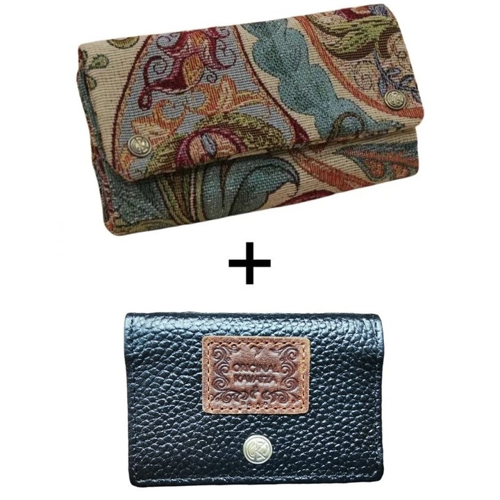 Csomag Kavatza dohánypénztárca Pouch Venetian Deluxe pamut + Kavatza Classic mini dohánypénztárca valódi bőrből, fekete Multifunkciós