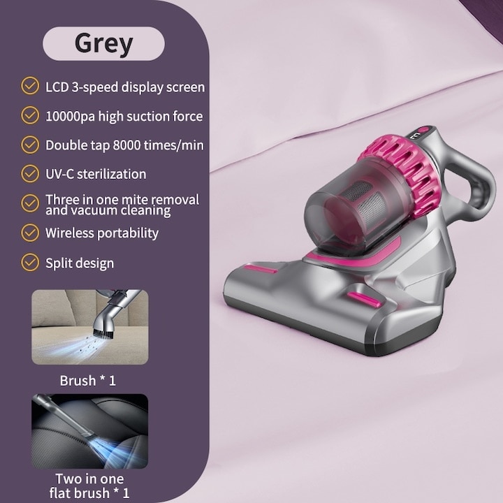 Aspirator 4-in-1, capacitate colectare 260ml, putere 100W, fara fir, cu aspiratie mare, filtru HEPA, gri/mov