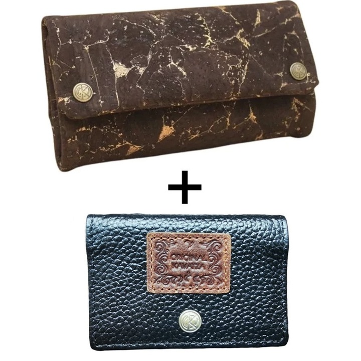 Csomag Dohánytáska Kavatza Pouch Golden Earth Deluxe parafa + Dohánytáska / Hamutartó természetes bőr mini Kavatza Classic fekete Multifunkciós