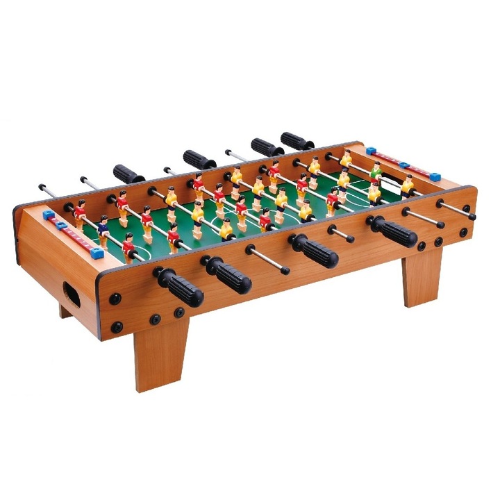 Masa de Fotbal cu Teren, cu Picioare Scurte, 8 Manere, Tablou de Scor, 64 x 20 x 47 cm, din Lemn/Otel/ABS, Maro